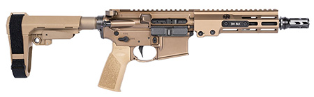Geissele Automatics 08-518S Super Duty MOD1 300 Blackout 8" Black Threaded Barrel, Flat Dark Earth Receiver w/Picatinny Rail, Flat Dark Earth Synthetic SB Tactical SBA3 Brace, FDE A17 Grip