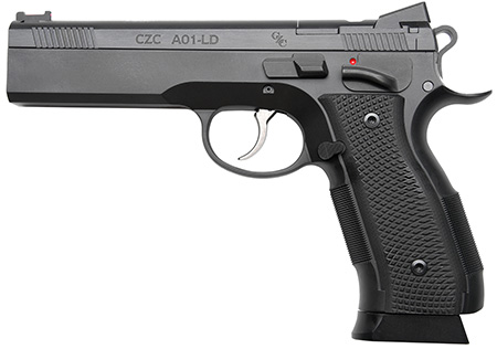 Cz Custom Shop 96336 A01-LD  9mm Luger 19+1 5" Match Grade Bull Barrel, Black Optic Cut/Serrated Steel Slide, Black Polycoat Steel Frame w/Beavertail, Black G10 Grip, Long Dustcover