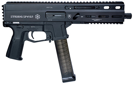 Grand Power 197892003506 SP45A3 Stribog 45 ACP 20+1 8" Black Threaded Barrel, Black Hardcoat Anodize Aluminum/Polymer Receiver w/Picatinny Rail, QD Sling Sockets, Black Polymer Grip, Ambidextrous