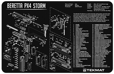 TekMat TEKR17BERPX4 Beretta Px4 Storm Cleaning Mat Black/White Rubber 11"x17" Beretta PX4 Storm Diagram