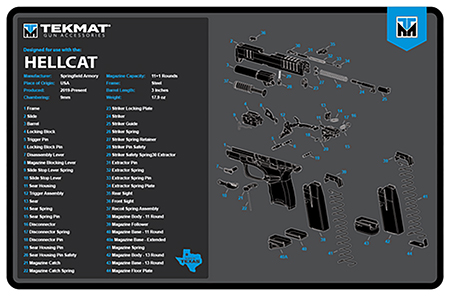 TekMat TEKR17HELLCATBLU Springfield Armory Hellcat Cleaning Mat Black/Blue/White Rubber 11"x17" Springfield Hellcat Parts Diagram