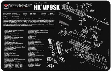 TekMat TEKR17HKVP9SK HK VP9SK Cleaning Mat Black/White Rubber 11"x17" HK VP9SK Parts Diagram