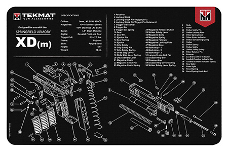 TekMat TEKR17XDM Springfield Armory XDm Cleaning Mat Black/White Rubber 11"x17" Springfield Armory XDm Parts Diagram