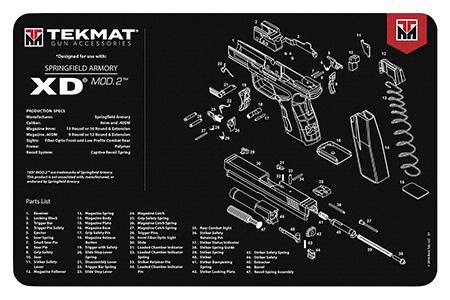 TekMat TEKR17XDMOD2 Springfield Armory XD MOD 2 Cleaning Mat Black/White Rubber 11"x17" Springfield Armory XD MOD 2 Parts Diagram