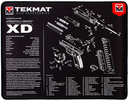 TekMat TEKR20XD Springfield Armory XD Ultra 20 Cleaning Mat Black/White Rubber 15"x20" Springfield Armory XD Parts Diagram
