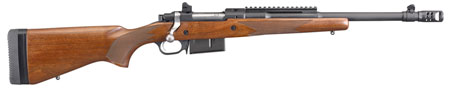 Ruger 6837 Scout  450 Bushmaster 4+1 16.10" Barrel With Hybrid Muzzle Brake, Matte Black Alloy Steel, American Walnut  Stock, Optics Ready