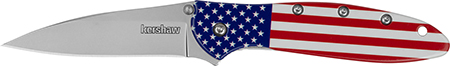 Kershaw 1660USA Leek USA EDC 3" Folding Drop Point Plain Bead Blasted 14C28N Steel Blade, Red/White/Blue Flag Aluminum Handle