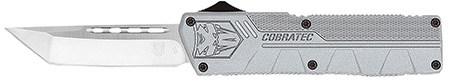 CobraTec Knives GYCTLWTNS Lightweight  3.25" OTF Tanto Plain D2 Steel Blade, 4.25" Gray Aluminum Alloy Handle