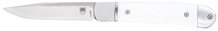 CobraTec Knives CTTHRWTABA154CM Trapper  Small 3.13" Folding Plain 154CM SS Blade, 4.25" White Abalone Scales Handle