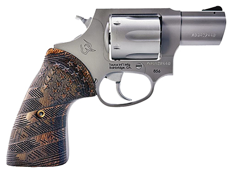 Taurus 2-85629-US2 856  Small 6 Shot 2" Matte Stainless Steel Barrel  &  Frame, Polished Cylinder, Custom Designed Wood Grip w/Stars, Transfer Bar Safety, Exposed Hammer