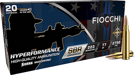 Fiocchi 223SBRD Hyperformance  223Rem 77gr Hollow Point Boat Tail 20 Per Box/10 Case