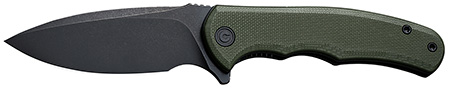Civivi Knives C18026C-1 Praxis  Mini 2.98" Folding Drop Point Plain Black Stonewashed D2 Steel Blade, OD Green Textured G10 Handle