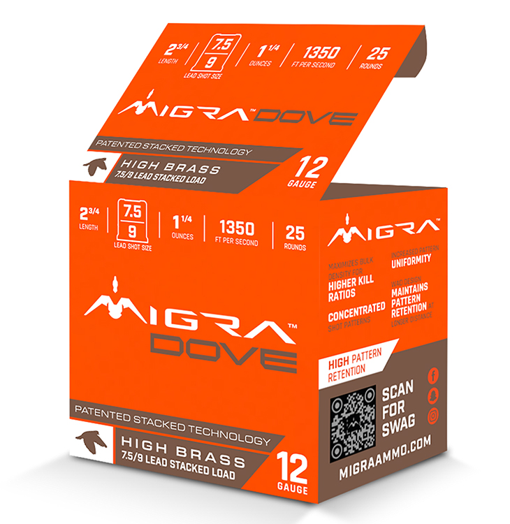 Migra Ammunitions M12UD75-9  Dove 12Gauge 2 3/4" 1 1/4oz 7.5/9Shot 25 Per Box/10 Case