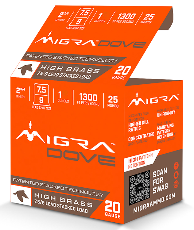 Migra Ammunitions M20LF7.59  Dove 20Gauge 2 3/4" 1oz 7.5/9Shot 25 Per Box/10 Case