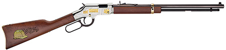 Henry H004AC American Construction  22 S/L/LR, 16 LR/21 Short Capacity, 20" Blued Octagon Barrel, Nickel-Plated w/24K Gold Inlay Engraved Steel Drilled  &  Tapped Receiver, Walnut w/Gold Accent Fixed Wo