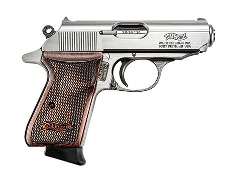 Walther Arms 4796004WG PPK/S  Carry Frame 380 ACP 7+1 3.30" Stainless Steel Barrel, Serrated Stainless Steel Slide  &  Frame w/Beavertail, Walnut Grip