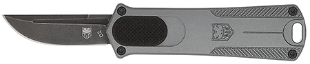 CobraTec Knives CALI952GRYDNS California 952 *CA Compliant 1.75" OTF Drop Point Plain Black Stonewashed D2 Steel Blade, 3" Gray Anodized Aluminum Handle
