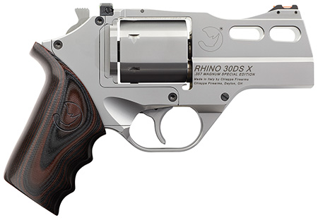Chiappa Firearms 340308 Rhino 30DS-X Special Edition 357 Mag 6rd 3" Stainless Steel Barrel, Cylinder, Frame  &  Barrel Shroud, Matte Finish, Finger Grooved Black/Red G10 Grip