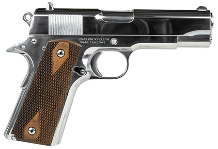 SDS Imports 10100112 1911A1 Desperado 38 Super/9mm Luger 9+1 4.25" Hard Chrome Plated Barrel, High Polished Chomium Coated Serrated Steel Slide  &  Frame w/Beavertail, Checkered Wood Grips