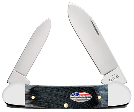 Case 53065 Canoe Stars  &  Stripes Folding Plain Edge 1.97 Pen/2.60" Spear Point, Mirror Polished Stainless Steel Blade, Jigged Gray Bone Handle, American Flag Shield