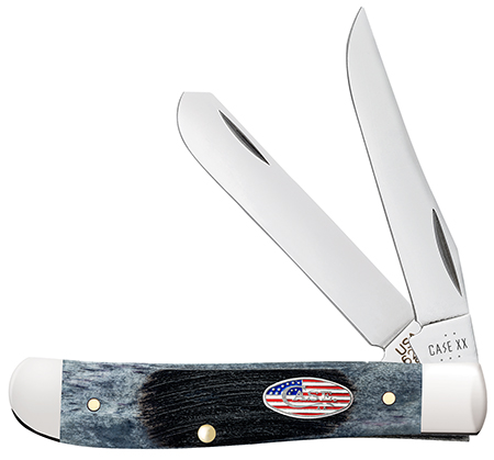 Case 53066 Trapper Stars  &  Stripes Mini Folding Plain Edge 2.70" Clip Point/2.80" Spey,  Mirror Polished Carbon Steel Blade, Jigged Gray Bone Handle, American Flag Shield