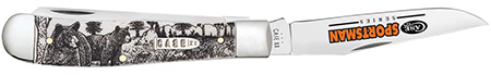 Case 81223 Sportsman Trapper 3.24" Clip/3.27"Spey Folding Plain Mirror Polished Tru-Sharp SS Blade, Bear Wildlife Engraving Natural Bone Handle