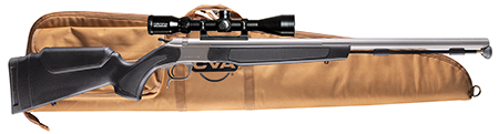 CVA PR2050SSCP Optima Scope Package 50 Cal 26" Stainless Fluted Barrel, Drilled  &  Tapped Stainless Steel Receiver, Fixed Black Synthetic Stock, Konus 3-9x40mm BDC, Rifle Case, Aerolite Bullets
