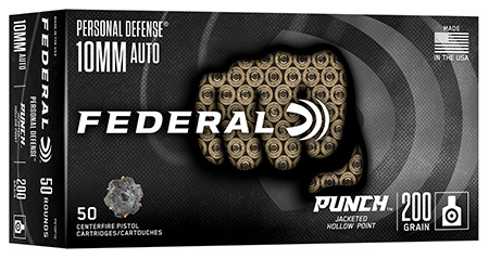 Federal PD10P1G Punch  10mmAuto 200gr Jacketed Hollow Point 50 Per Box/10 Case