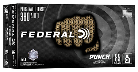 Federal PD380P1G Punch  380ACP 85gr Jacketed Hollow Point 50 Per Box/10 Case