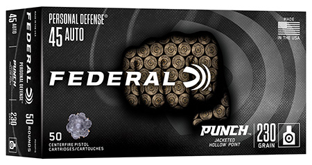 Federal PD45P1G Punch  45Auto 230gr Jacketed Hollow Point 50 Per Box/10 Case