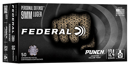 Federal PD9P1G Punch  9mm 124gr Jacketed Hollow Point 50 Per Box/10 Case