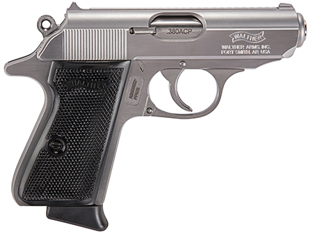 Walther Arms 4796004 PPK/S  380 ACP 7+1 3.30" Stainless Steel Barrel, Stainless Steel Serrated Zinc Alloy Slide, Stainless Aluminum Frame w/Beavertail, Black Polymer Grip, Manual Thumb Safety