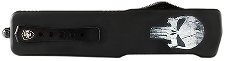 Templar Knife  Premium LW Fallen Large 3.55" OTF Dagger Plain Black Oxide Stonewashed D2 Steel Blade, 5.25" Black w/Skull Aluminum Handle