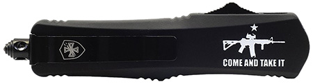 Templar Knife  Gen II Come And Take It Large 3.50" OTF Dagger Plain Black Oxide Stonewashed 440C SS Blade, 5.50" Black "Come And Take It" Aluminum Handle, Glass Breaker