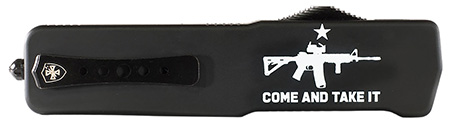 Templar Knife  Premium LW Come And Take It Small 3" OTF Dagger Plain Black Oxide Stonewashed Powder Coated D2 Steel Blade, 4.50" Black "Come And Take It" Aluminum Handle