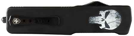 Templar Knife  Premium Weighted Fallen Small 3" OTF Dagger Plain Black Oxide Stonewashed Powder Coated D2 Steel Blade, 4.50" Black w/Skull Aluminum Zinc Alloy Handle