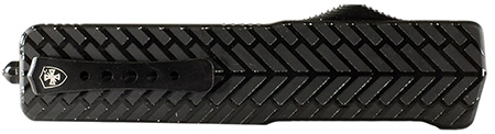 Templar Knife  Premium Weighted  Small 3" OTF Dagger Plain Black Oxide Stonewashed Powder Coated D2 Steel Blade, 4.50" Black Herringbone Aluminum Zinc Alloy Handle