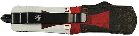 Templar Knife  Gen II Templar Flag Large 3.50" OTF Tanto Plain Black Oxide Stonewashed 440C SS Blade, 5.50" Templar Flag Aluminum Handle, Glass Breaker