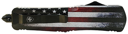 Templar Knife  Gen II US Flag Large 3.50" OTF Dagger Plain Black Oxide Stonewashed 440C SS Blade, 5.50" US Flag Aluminum Handle, Glass Breaker