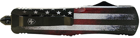 Templar Knife  Gen II US Flag Large 3.50" OTF Tanto Part Serrated Black Oxide Stonewashed 440C SS Blade, 5.50" US Flag Aluminum Handle, Glass Breaker