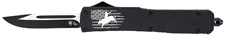 Templar Knife  Gen II Eight Seconds Slim 3.43" OTF Drop Point Plain Black Oxide Stonewashed 440C SS Blade, 5.05" Black w/US Flag, Bull Rider Aluminum Handle, Glass Breaker