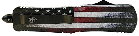 Templar Knife  Gen II US Flag Slim 3.50" OTF Dagger Plain Black Oxide Stonewashed 440C SS Blade, 5.12" US Flag Aluminum Handle, Glass Breaker