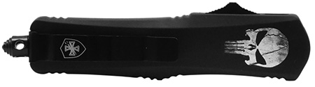 Templar Knife  Gen II Fallen Small 2.75" OTF Dagger Plain Black Oxide Stonewashed 440C SS Blade, 4.25" Black w/Skull Aluminum Handle, Glass Breaker