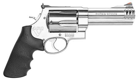 Smith  &  Wesson 163465 Model 460 XVR 460 S&W Mag 5" Stainless Steel Barrel  &  5rd Cylinder, Satin  Stainless Steel X-Frame, Includes Two Rear Sights  &  Two Muzzle Brakes