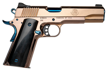 Cnc Firearms CNCELREY Kimber 1911 El Rey Full Size Frame 38 Super 7+1 5" Blue PVD Stainless Steel Barrel, Rose Gold PVD Stainless Steel Serrated Slide  &  Frame, Black Kirinite Presentation Grip