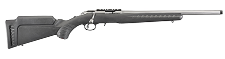 Ruger 8351 American Rimfire  Full Size 22 LR 10+1 18" Satin Stainless Threaded Barrel, Satin Stainless Scope Rail Receiver, Black Synthetic Adjustable Stock, Right Hand