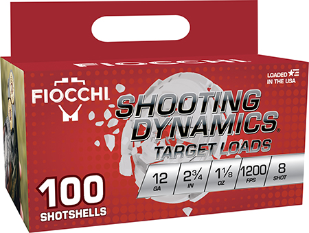 Fiocchi 12SDB188 Shooting Dynamics  12Gauge 2.75" 1 1/8oz 8Shot 100 Per Box/2 Case