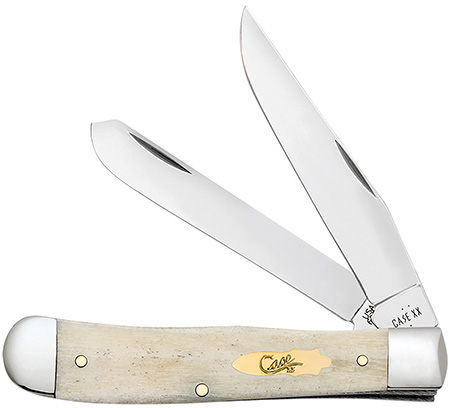 Case 11020 Trapper  Folding Clip Point/Spey Plain Mirror Polished Tru-Sharp SS Blade, Smooth Natural Bone Handle