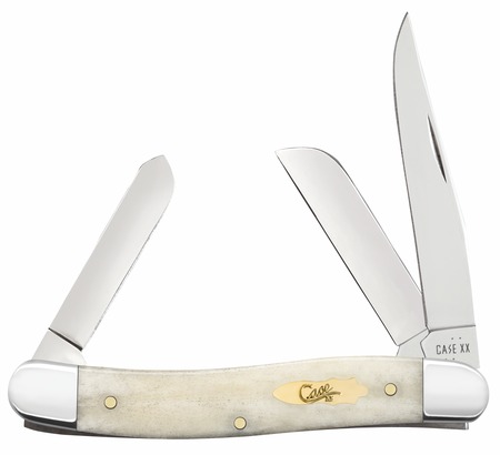 Case 11021 Stockman  Medium Folding Clip Point/Pen/Sheepsfoot Plain Carbon Steel Blade, Smooth Natural Bone Handle