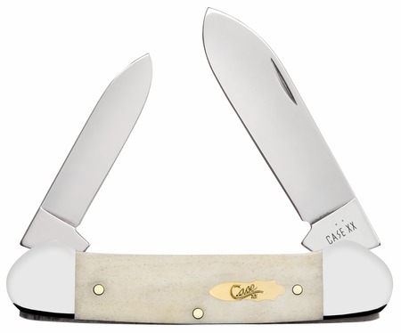 Case 11023 Canoe  Folding Pen/Spear Plain Tru-Sharp SS Blade, Smooth Natural Bone Handle